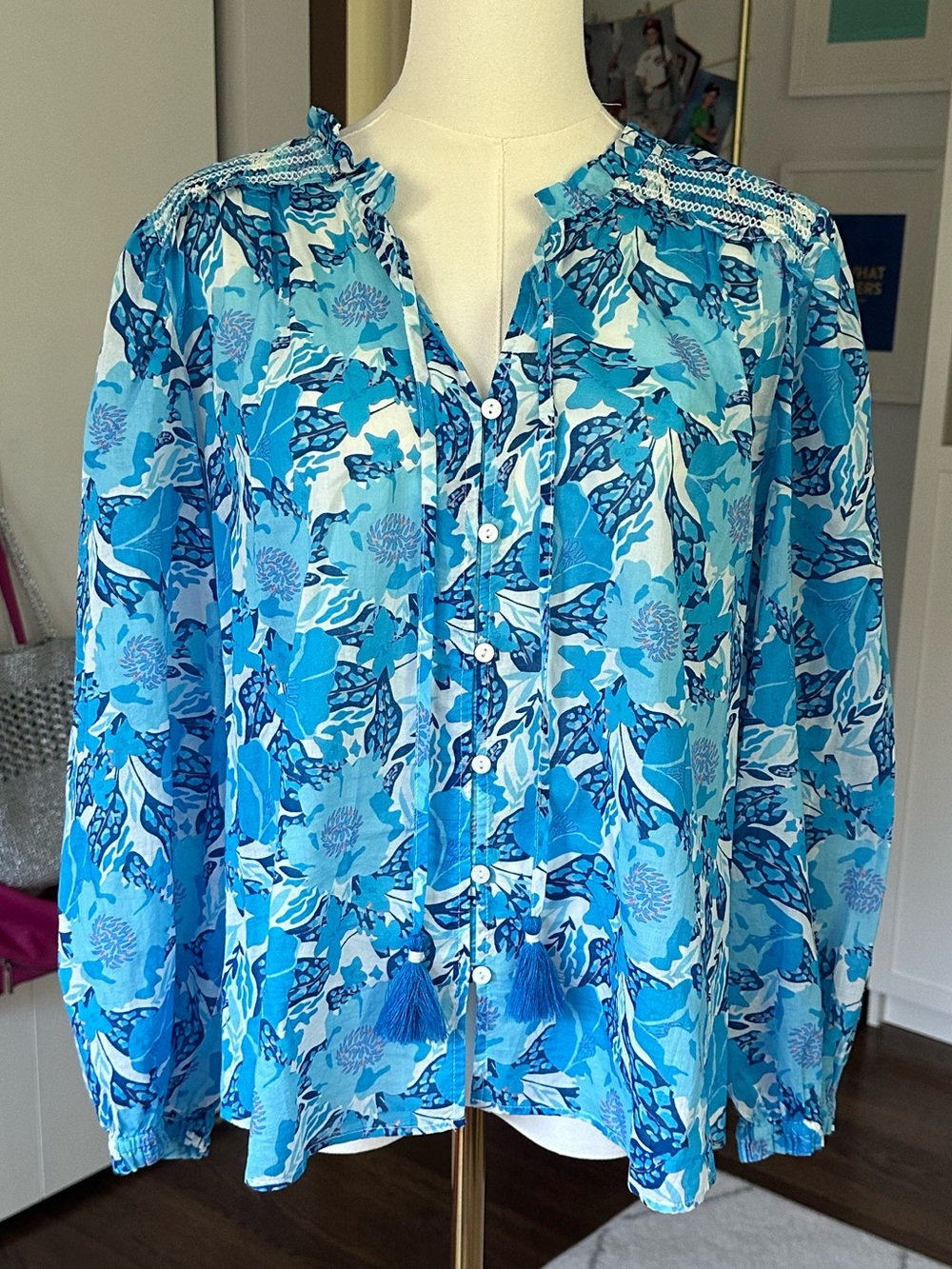 Like New Melissa Nepton Monia 100% Cotton Blouse with tassel detail